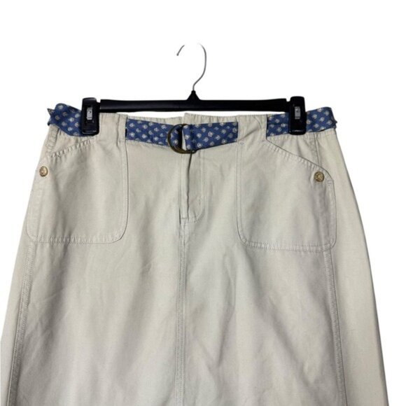 Vintage Button Up Midi Skirt Size 16P Academia Tan Belt Preppy Twee Classic - Picture 3 of 9